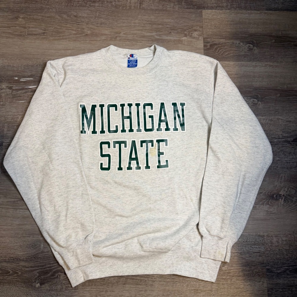 Vintage Champion Michigan State Sweatshirt XL Gray Made in USA MSU Crewneck